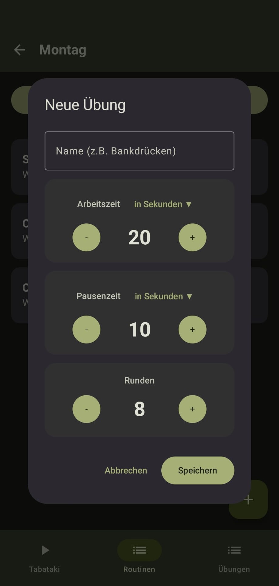 Tabataki Übung erstellen