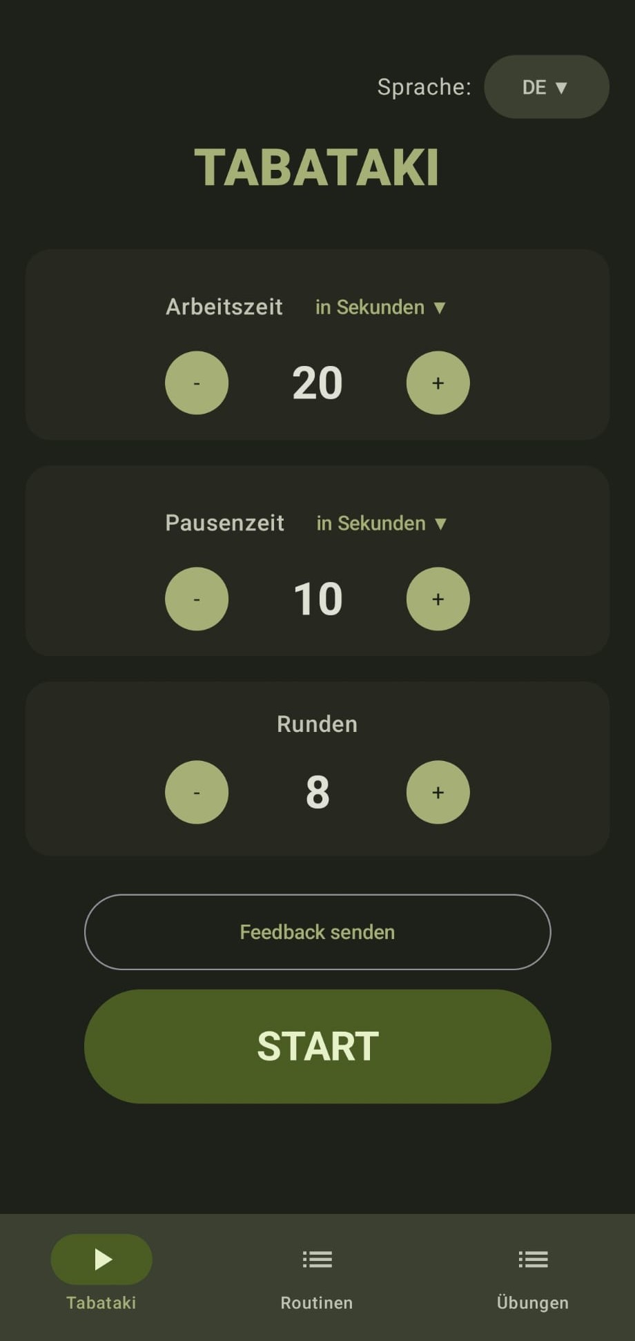 Tabataki Startbildschirm